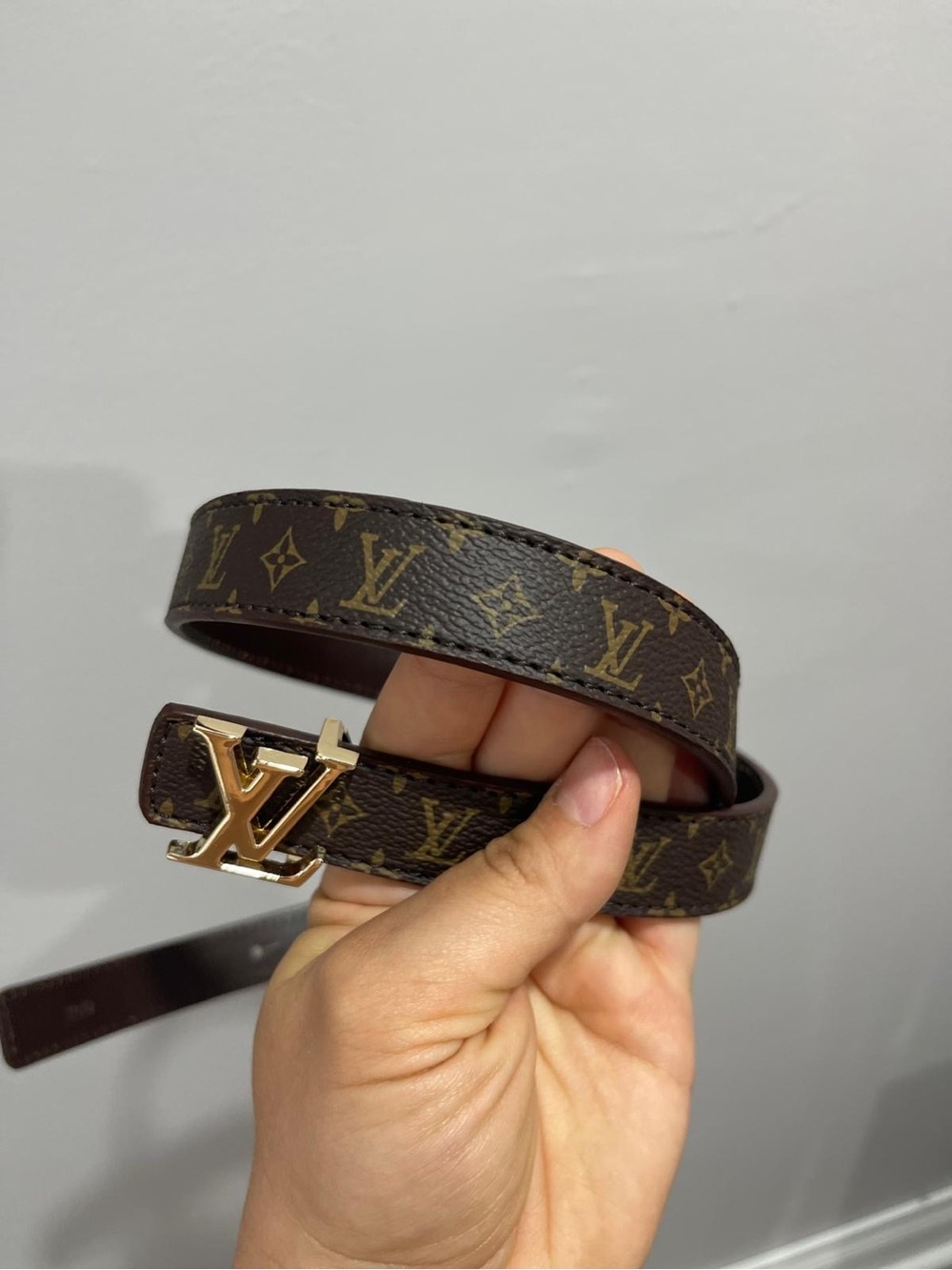 Louis Vuitton Brown Monogram Canvas Belt with Gold LV Buckle